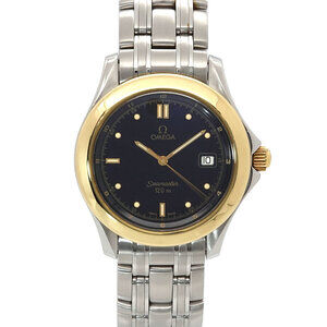 Omega Seamaster 120 Two-Tone 2411 50 Men's Watch Date Black YG Yellow Gold Qu...
